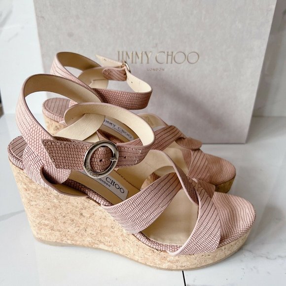 NIB Jimmy Choo Aleili 100 Leather Platform Wedge Sandals Blush Size US 10 EU 40 - Picture 7 of 12